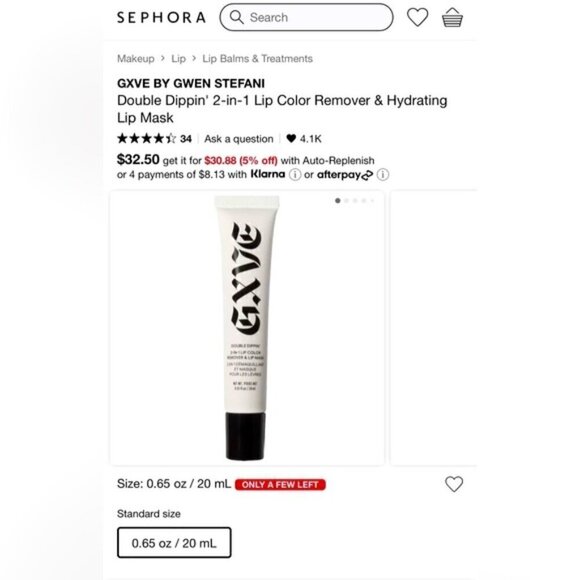 Sephora NWT GXVE Double Dippin' 2-in-1 Lip Color Remover & Lip Mask Gwen Stefani - Picture 1 of 8